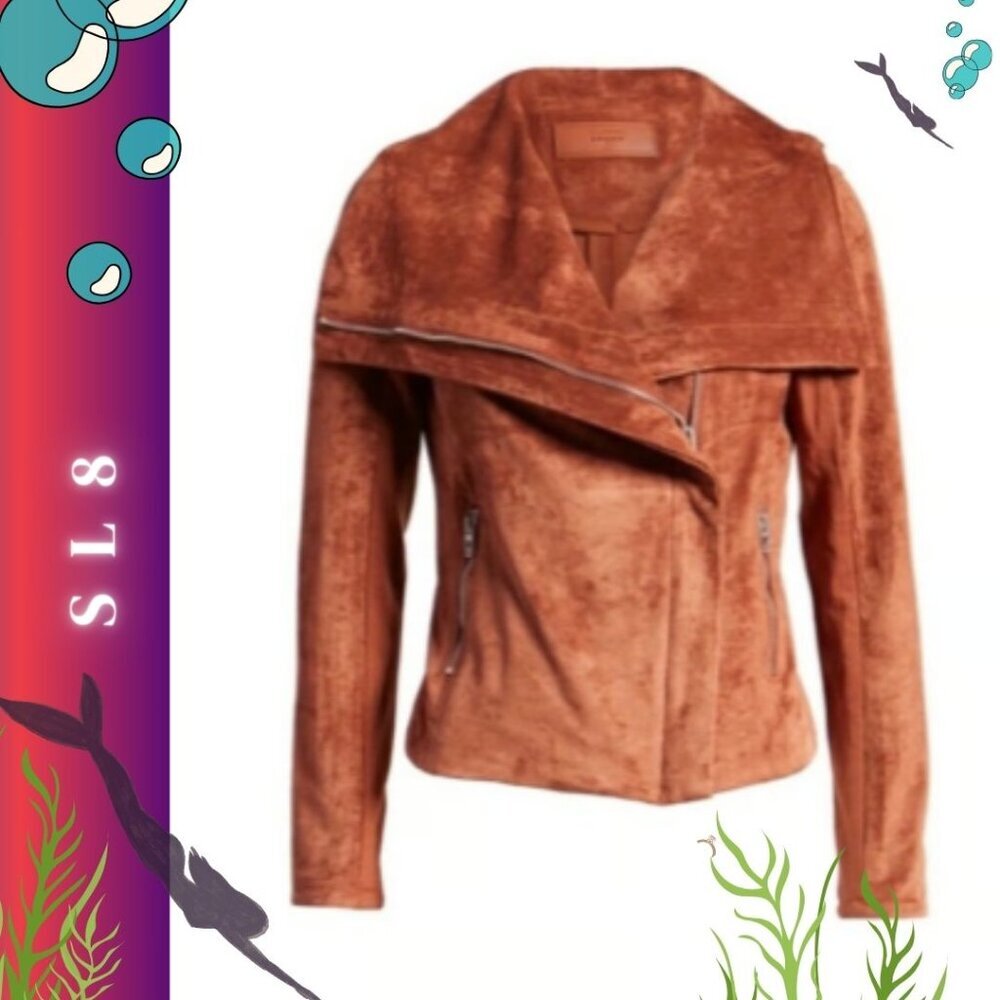 SL8 vegan leather Faux Suede Moto Jacket - Luxe in Rust Orange- Small